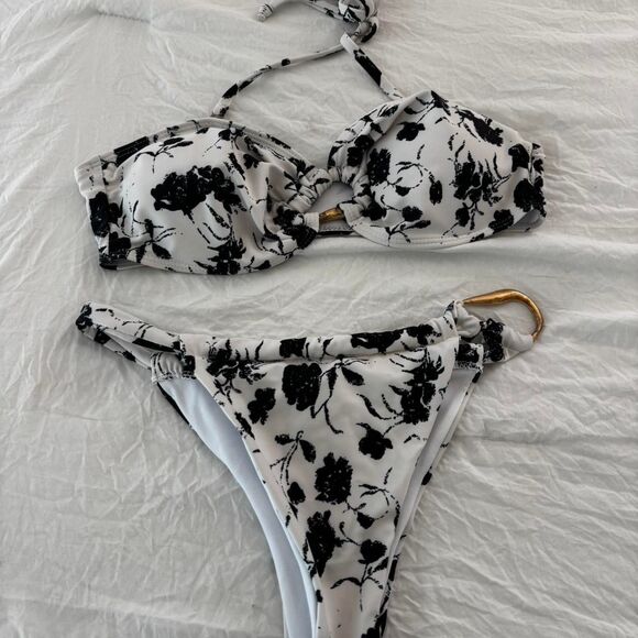 SHEIN Black White Sz M Matching Bikini 2 Piece Swimwear Bikini Summer Medium Set - Picture 1 of 2